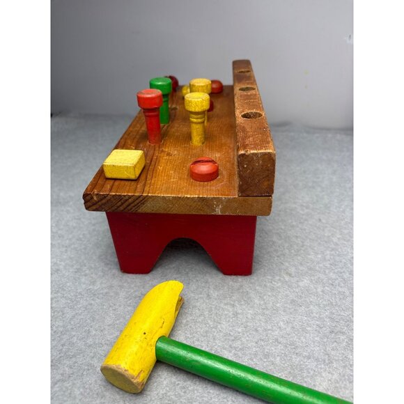 Vintage Playskool Wooden Workbench with Hammer & Pegs Set 1960s - Picture 5 of 9